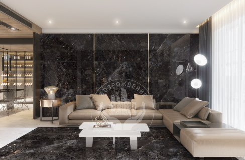 Ступень керамогранит Thunder Smoke 160x30, черная, глянцевая  160x30 Глянцевый Черный