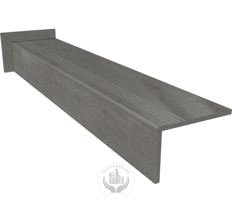 Ступень керамогранит Фондамента 120x30, тёмно-серая, матовая  120x30 Матовый Светло-серый Тёмно-серый Серый
