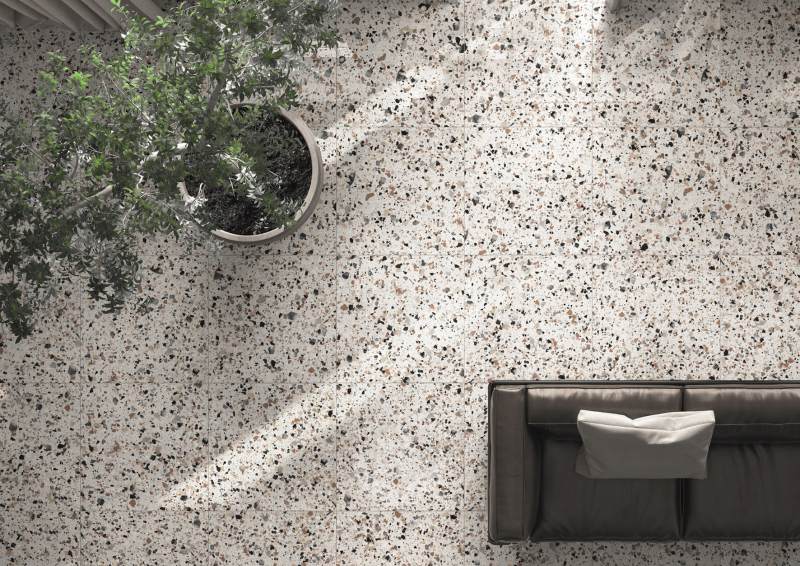 Керамогранит "Evia Terrazzo" 60х60х1 серый, глазурованный матовый  NEW NR0373 60x60 Глазурованный Матовый Серый